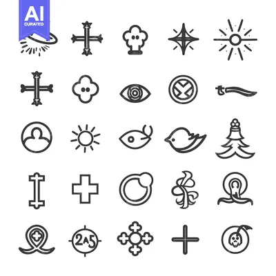 Aset desain premium: A Collection of 25 Simple Black and White Line Art Symbols