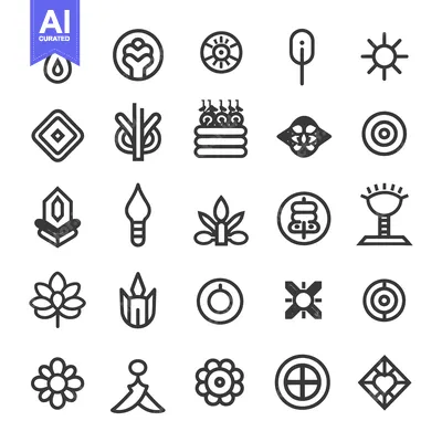 Aset desain premium: A Collection of 25 Simple Line Art Icons with Geometric Shapes and Flo