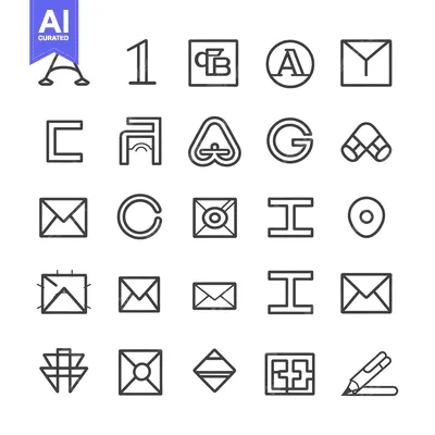 Aset desain premium: A Collection of 25 Simple Line Icons with Geometric Shapes and Letters
