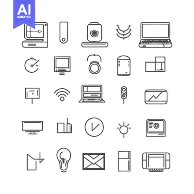 Aset desain premium: A Collection of 25 Technology-Related Line Icons