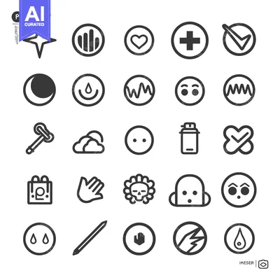 Aset desain premium: A Collection of 25 Unique Black and White Circular Icons