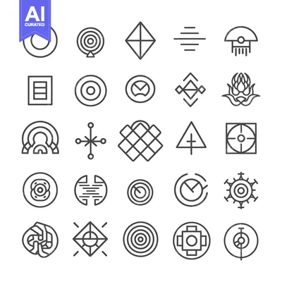 Aset premium populer: A Collection of 25 Unique Geometric Line Art Icons