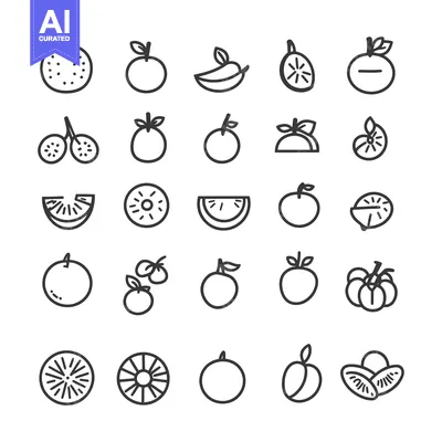 Popular premium asset: A Collection of 28 Black and White Line Drawings of Various Fruits