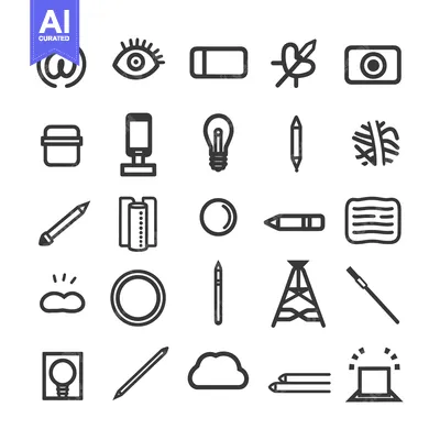 Aset premium populer: A Collection of 28 Diverse Black Line Icons on a White Background
