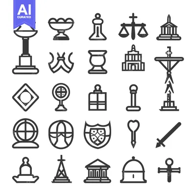 A Collection of 28 Diverse Line Art Icons Representing Various Symbols