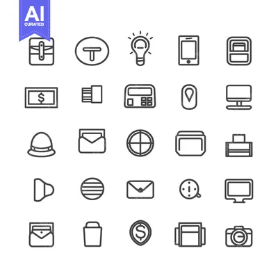 Popular premium asset: A Collection of 28 Line Art Icons Depicting Various Objects and Concep