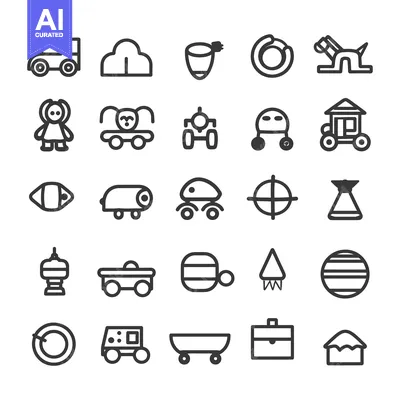 A Collection of  28 Line Art Icons Depicting Various Vehicles and Obje