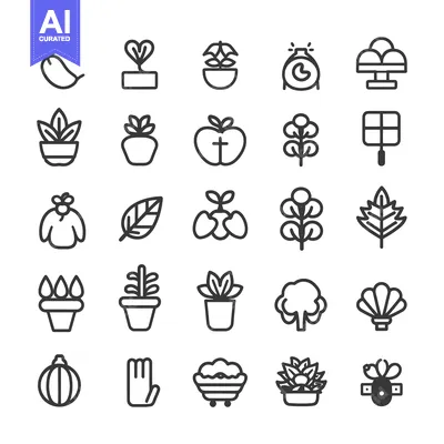 A Collection of 28 Line Drawings Depicting Plants and Flowers