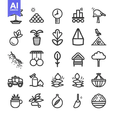 A Collection of 28 Line Drawings of Plants, Birds, and Other Objects
