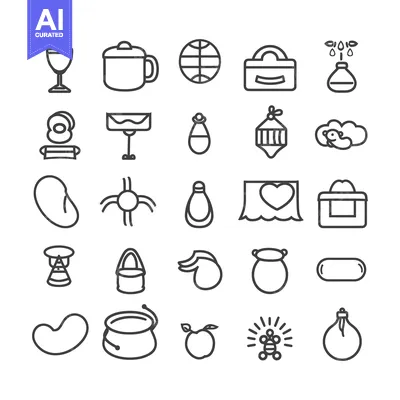 Aset premium populer: A Collection of 28 Outline Icon Drawings of Various Objects