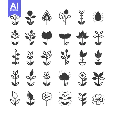 Aset premium populer: A Collection of 28 Simple Black and White Plant Illustrations