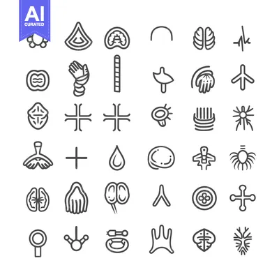 Aset premium populer: A Collection of 32 Unique Abstract Line Art Symbols