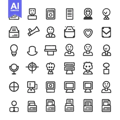 Aset premium populer: A Collection of 36 Black and White Line Icons Depicting Various Busine