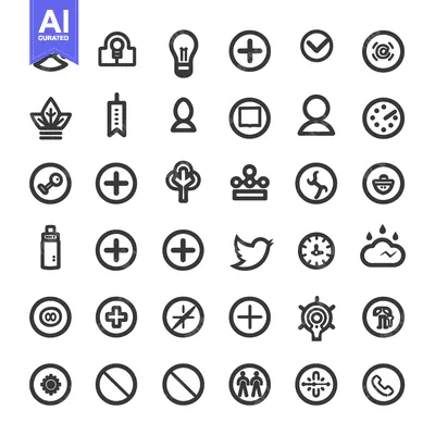 Aset desain premium: A Collection of 36 Black and White Outline Icons