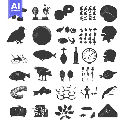 Popular premium asset: A Collection of 36 Black and White Silhouettes Depicting Various Objec