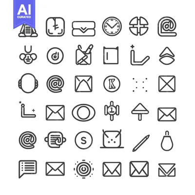 Aset desain premium: A Collection of 36 Line Art Icons Related to Communication, Technology