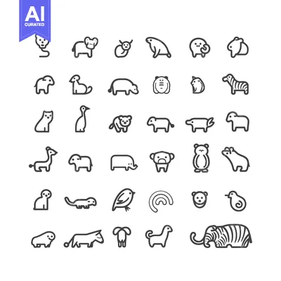 Aset desain premium: A Collection of 36 Simple Line Drawings of Various Animals