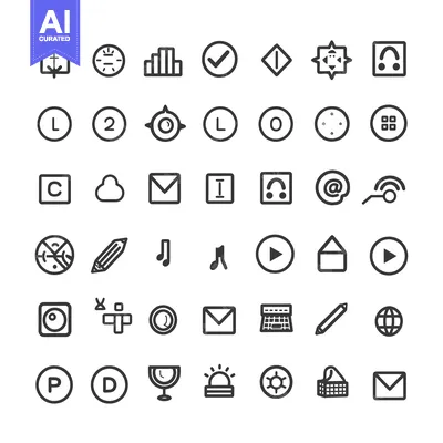 Aset desain premium: A Collection of 48 Black and White Line Icons
