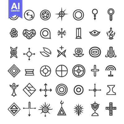Aset premium populer: A Collection of 48 Unique Abstract Symbols and Icons