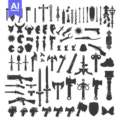 Aset desain premium: A Collection of 48 Unique Weapon Silhouettes