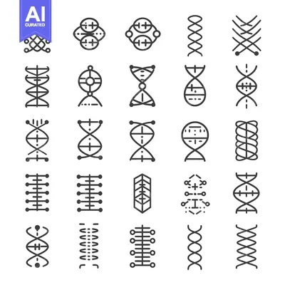 Aset premium populer: A Collection of Abstract DNA-Like Line Art Symbols