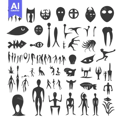 Aset premium populer: A Collection of Abstract Silhouettes Depicting Humanoid and Animal For