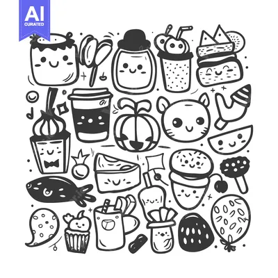 Popular premium asset: A Collection of Adorable Doodle Food and Objects with Smiling Faces