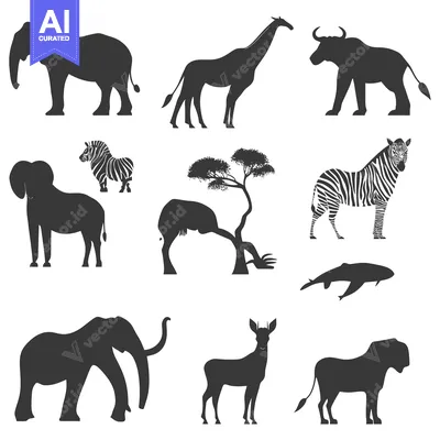 A Collection of African Animals in Silhouette Form