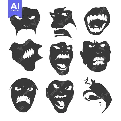 Aset desain premium: A Collection of Angry and Ferocious Cartoon Faces