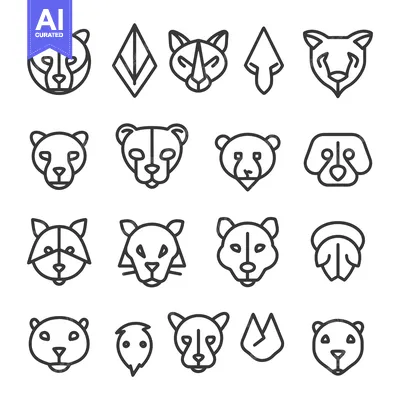 Aset desain premium: A Collection of Animal Head Icons in Line Art Style