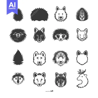 Popular premium asset: A Collection of Animal Head Icons with Spiky Fur and Horns