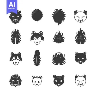 Aset desain premium: A collection of animal head silhouettes with various hair and mane sty