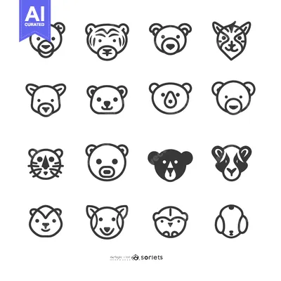 Aset premium populer: A Collection of Bear and Tiger Animal Icons in Black and White
