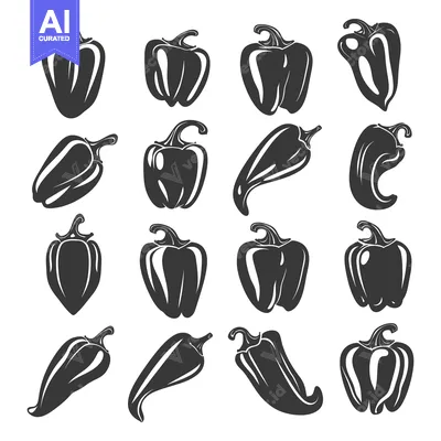 Aset premium populer: A Collection of Bell Pepper Silhouettes in Different Positions