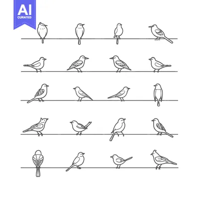 A Collection of Birds Perched on a Wire, Illustrated in Outline
