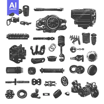 Aset premium populer: A Collection of Black and White Automotive Parts