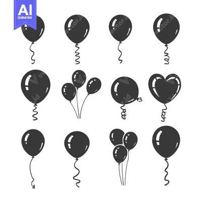 Aset desain premium: A collection of black and white balloon icons in various arrangements