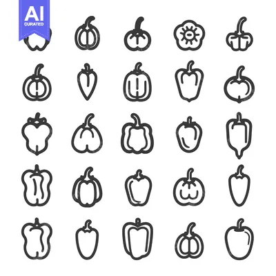 Aset premium populer: A Collection of Black and White Bell Pepper Outline Illustrations
