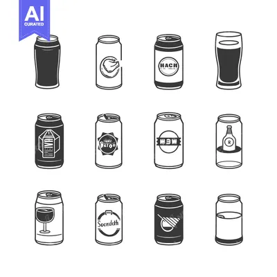 Popular premium asset: A Collection of Black and White Beverage Cans and Glasses