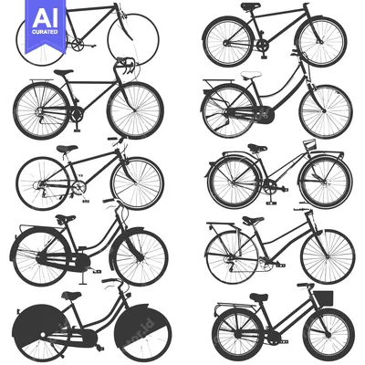 Aset premium populer: A Collection of Black and White Bicycle Silhouettes