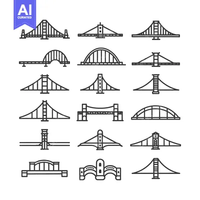 Aset desain premium: A Collection of Black and White Bridge Line Drawings