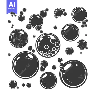 Aset desain premium: A Collection of Black and White Bubbles of Varying Sizes