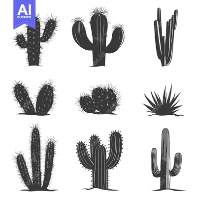 A Collection of Black and White Cactus Silhouettes