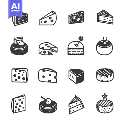 A Collection of Black and White Cheese Icons