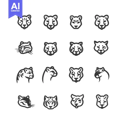 Aset premium populer: A Collection of Black and White Cheetah and Leopard Line Drawings
