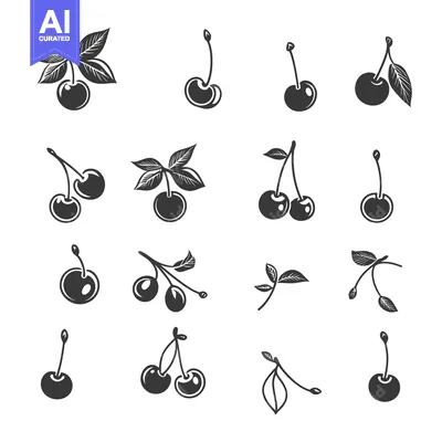 Aset desain premium: A Collection of Black and White Cherry Illustrations