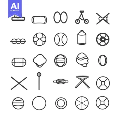 Aset desain premium: A Collection of Black and White Circular Shapes and Objects