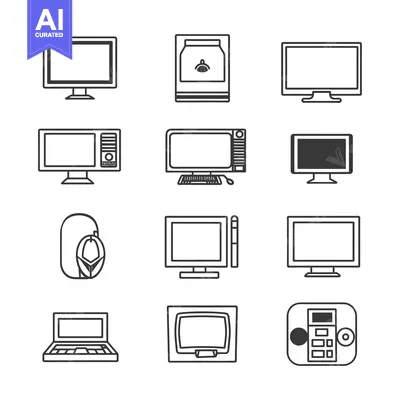 Aset desain premium: A Collection of Black and White Computer and Technology Icons