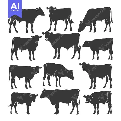 A Collection of Black and White Cow Silhouettes in Various Poses