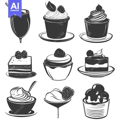 Popular premium asset: A Collection of Black and White Desserts with Fruit and Cream